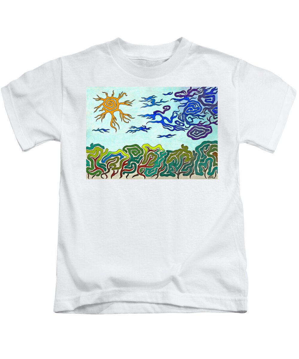 Thunderstorm Kids T-Shirt featuring the drawing Sunshine After Thunderstorm by Andreas Berthold