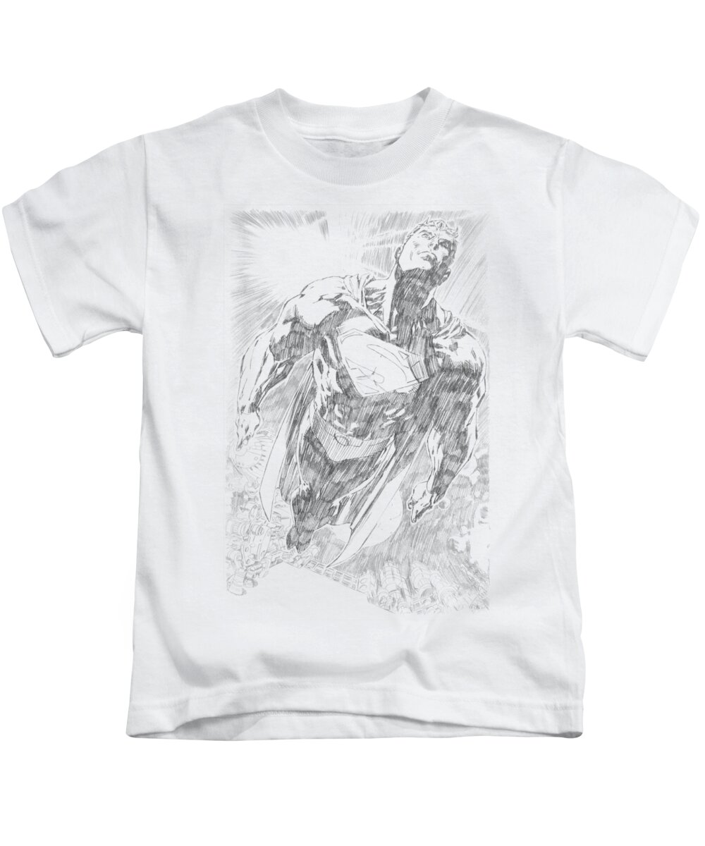 Superman Kids T-Shirt featuring the digital art Superman - Exploding Space Sketch by Brand A