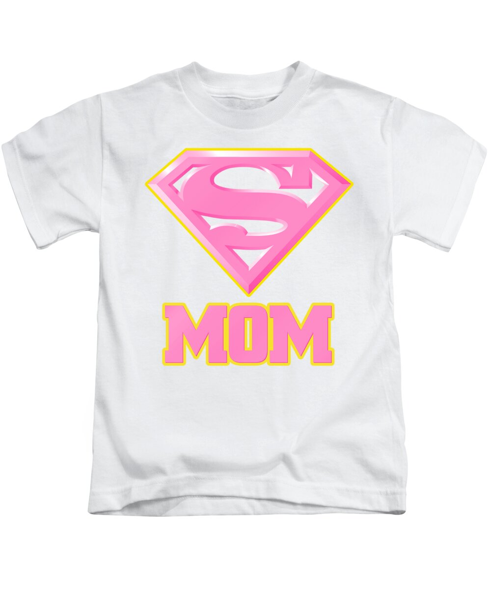  Kids T-Shirt featuring the digital art Superman - Super Mom Pink by Brand A