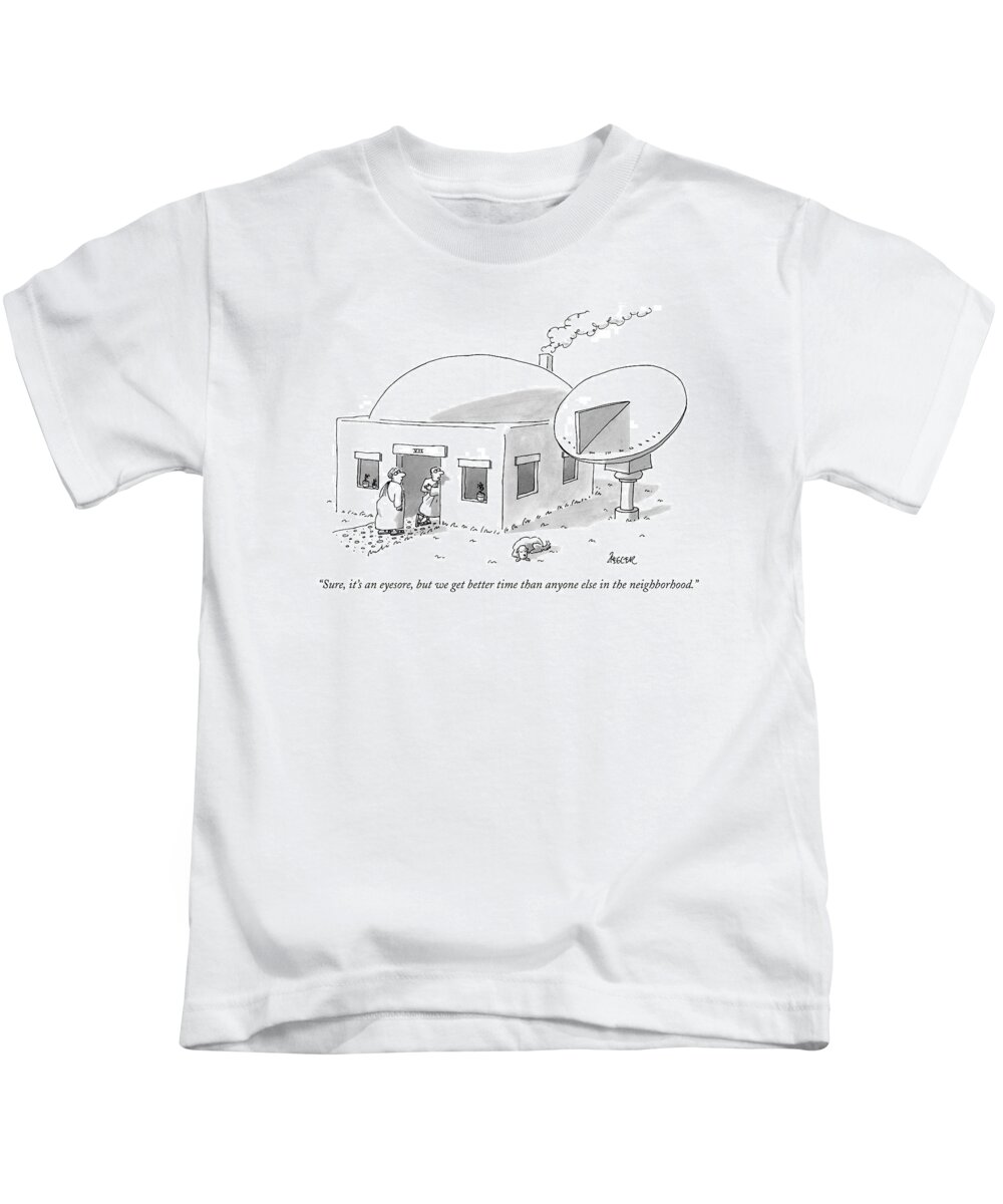 Sundials Kids T-Shirt featuring the drawing Sure, It's An Eyesore, But We Get Better Time by Jack Ziegler