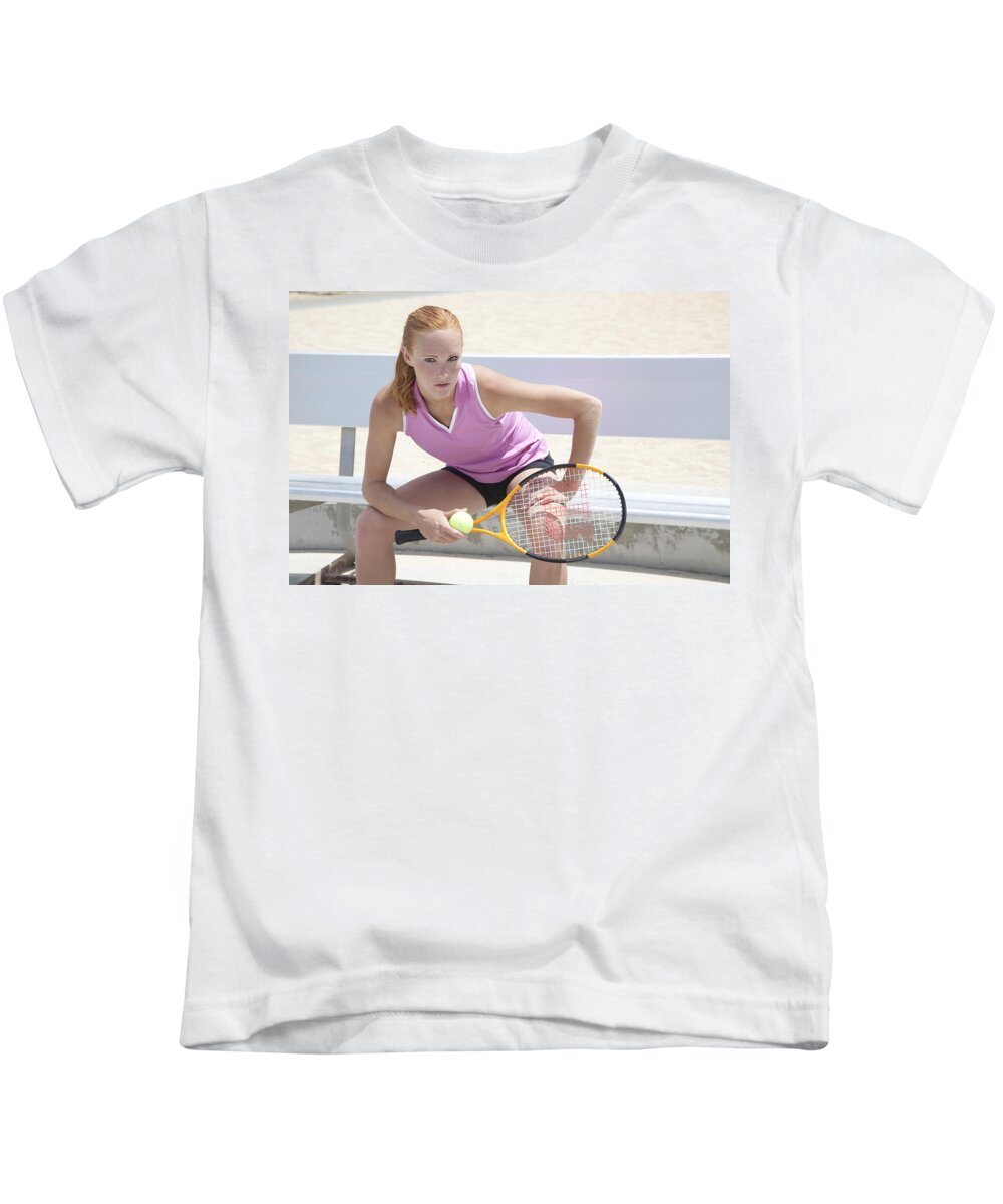Athlete Kids T-Shirt featuring the photograph Tennis Player II by Brandon Tabiolo