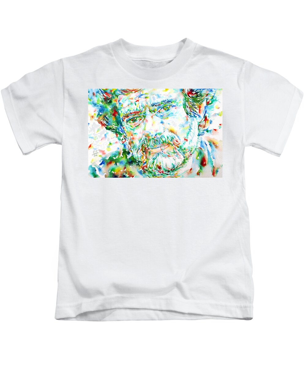 Terence Mckenna Kids T-Shirt featuring the painting TERENCE MCKENNA - watercolor portrait by Fabrizio Cassetta