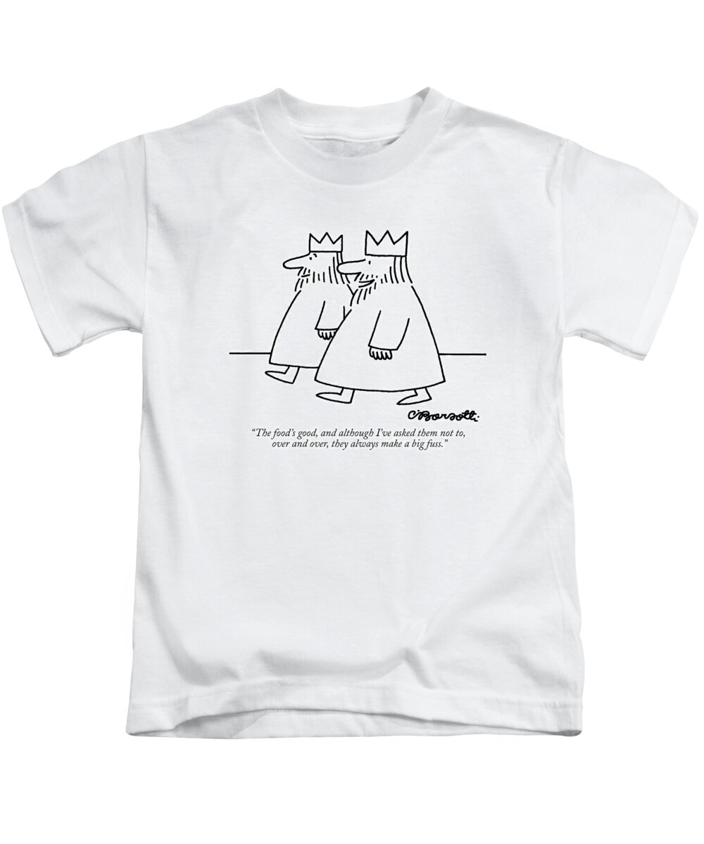 Royalty Kids T-Shirt featuring the drawing The Food's Good by Charles Barsotti