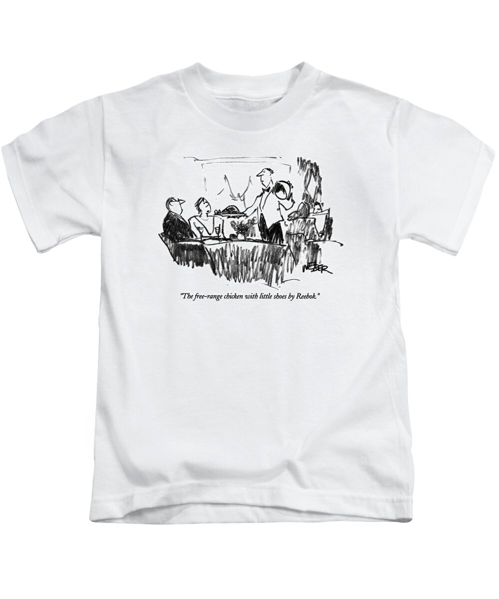 
Dining Kids T-Shirt featuring the drawing The Free-range Chicken With Little Shoes by Robert Weber