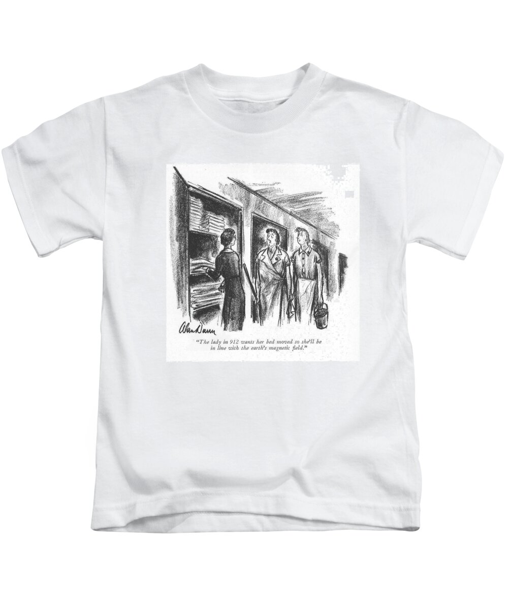 108351 Adu Alan Dunn Kids T-Shirt featuring the drawing The Lady In 912 by Alan Dunn