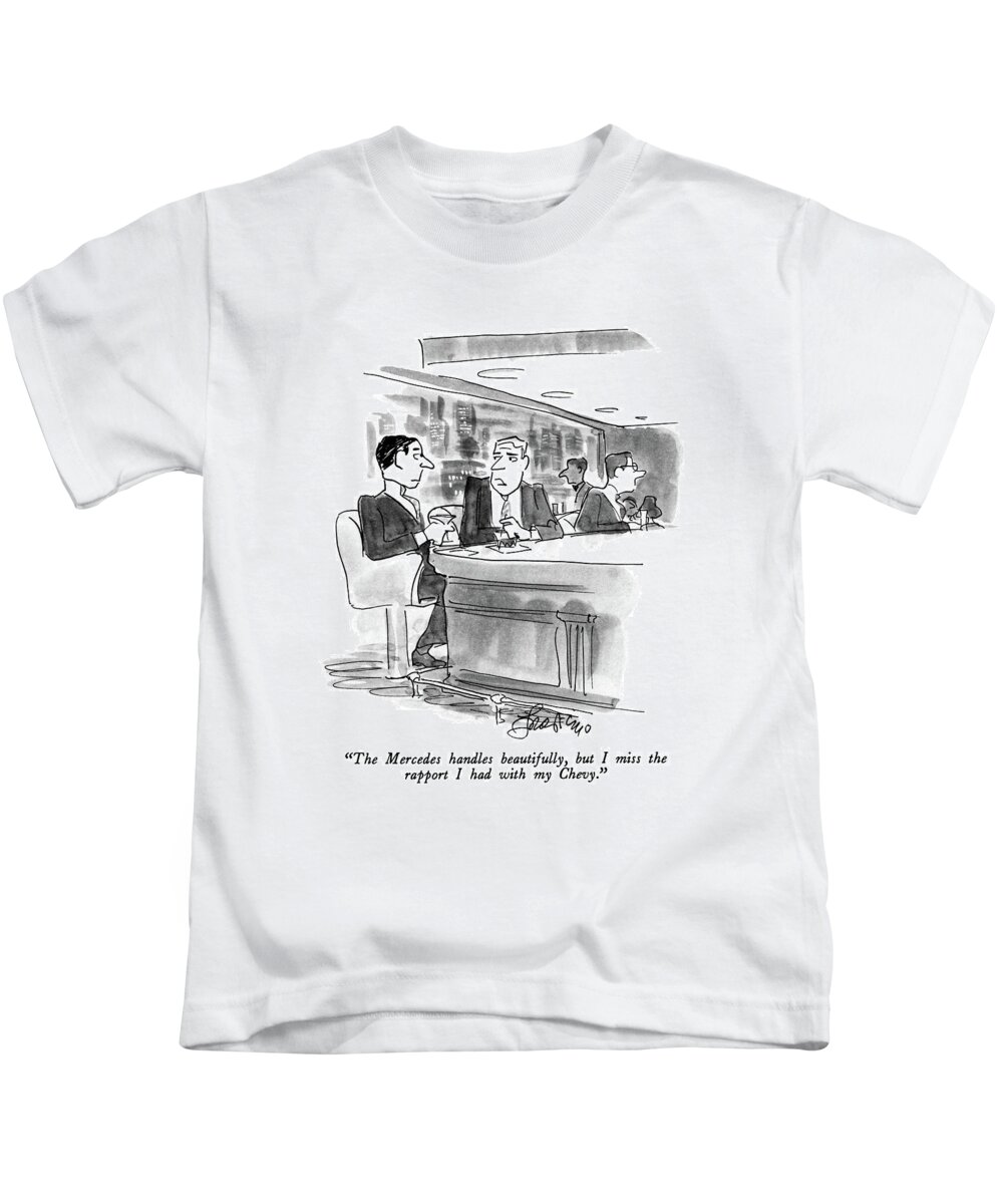 

Auto Kids T-Shirt featuring the drawing The Mercedes Handles Beautifully by Edward Frascino