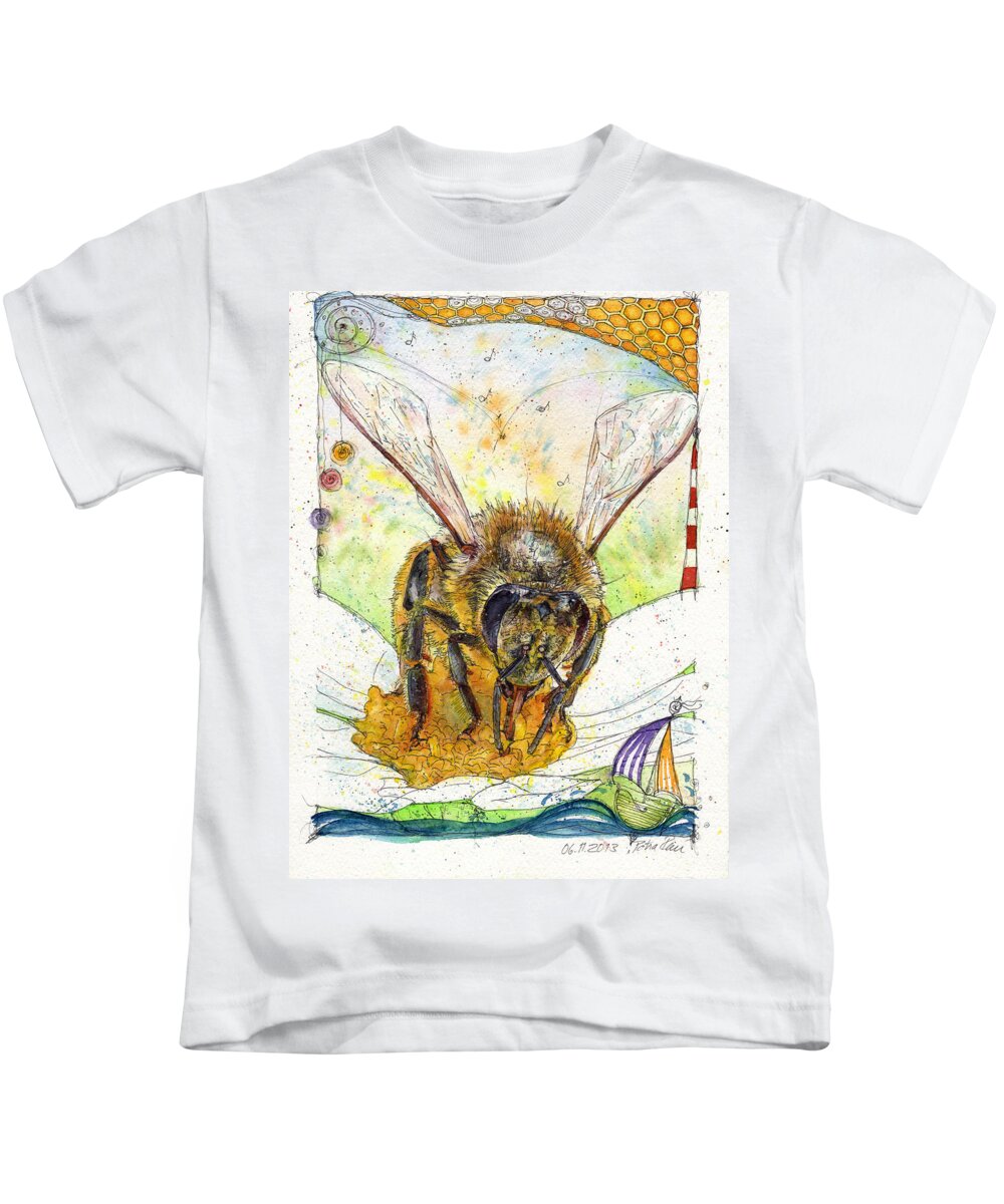 Bees Kids T-Shirt featuring the painting The Pollinator by Petra Rau
