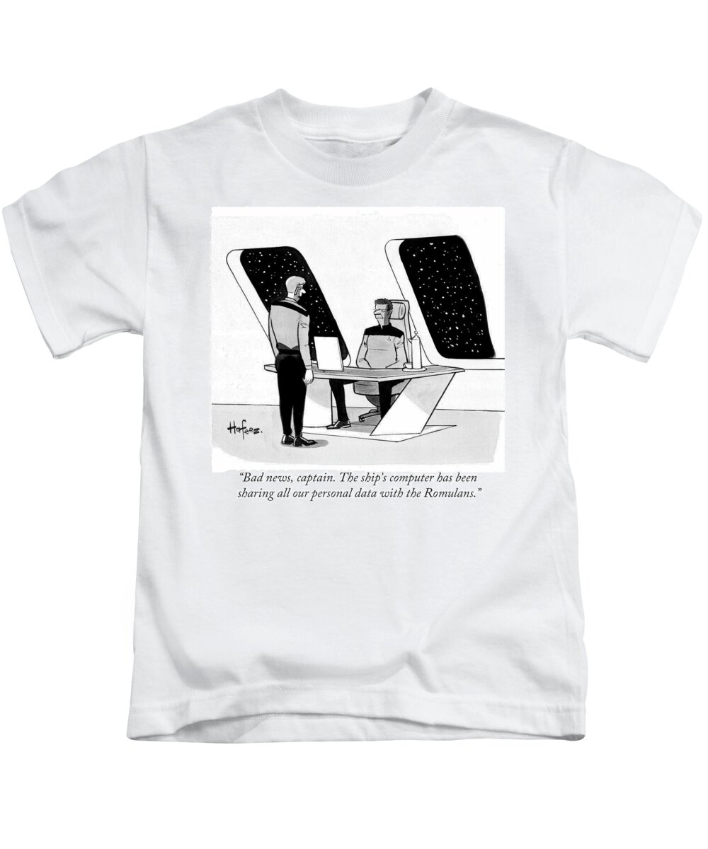 Bad News Kids T-Shirt featuring the drawing The Ship's Computer Has Been Sharing All by Kaamran Hafeez