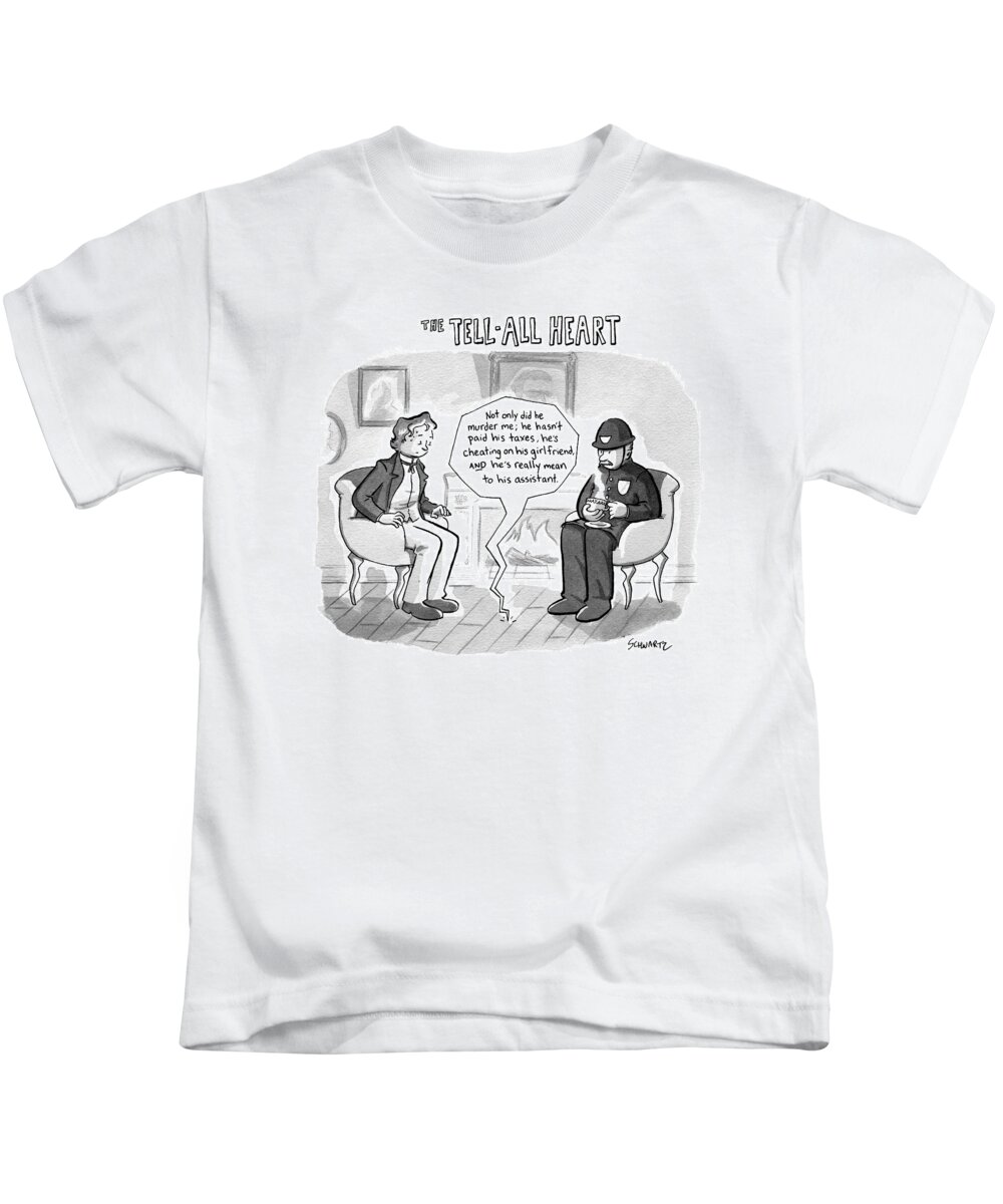 Captionless The Tell-tale Heart Kids T-Shirt featuring the drawing The Tell-all Heart by Benjamin Schwartz