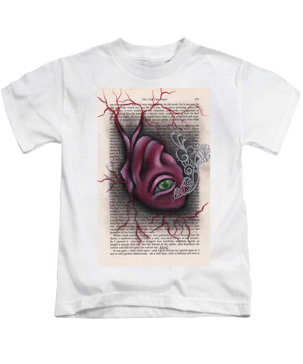 Edgar Allan Poe Kids T-Shirt featuring the painting The Tell Tale Heart by Abril Andrade