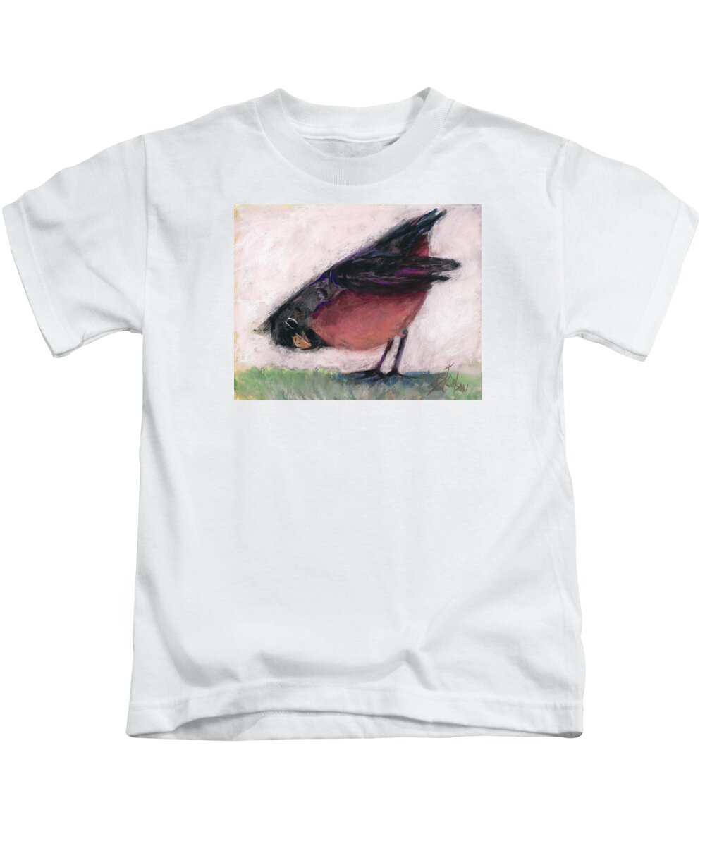 Robin Kids T-Shirt featuring the pastel The Worm Listener by Billie Colson