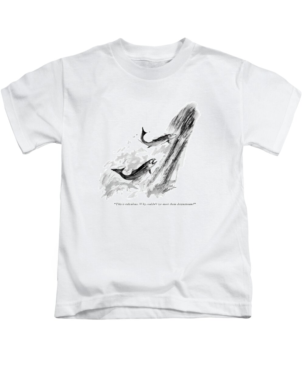  Kids T-Shirt featuring the drawing Why Couldn't We Meet Them Downstream? by Joseph Mirachi