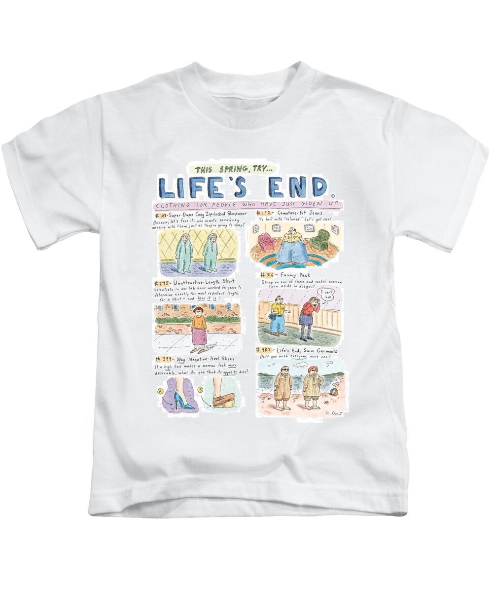Catalogues Kids T-Shirt featuring the drawing This Spring Try Life's End: 
'clothing For People by Roz Chast
