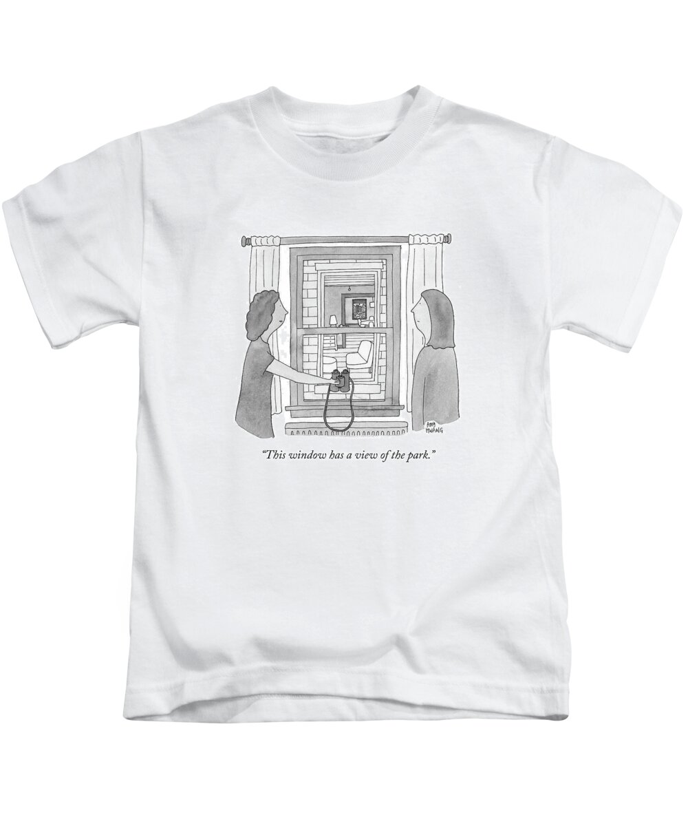 This Window Has A View Of The Park. Kids T-Shirt featuring the drawing This Window Has A View Of The Park by Amy Hwang