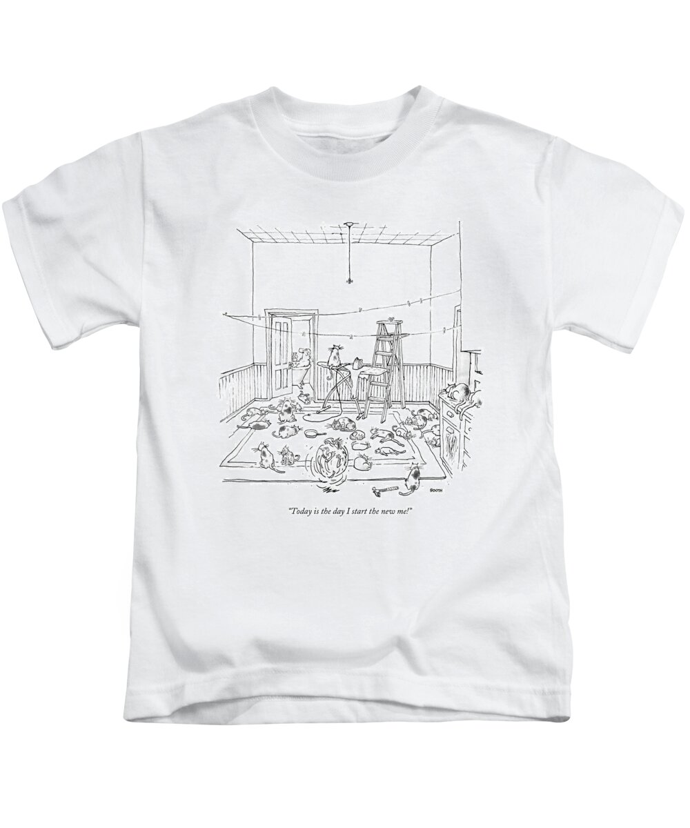 Interiors Kids T-Shirt featuring the drawing Today Is The Day I Start The New Me! by George Booth