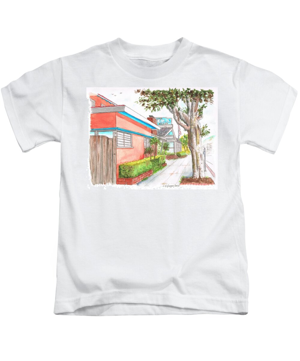Laguna Riviera Hotel Kids T-Shirt featuring the painting Tree in Laguna Riviera Hotel in Laguna Beach - California by Carlos G Groppa