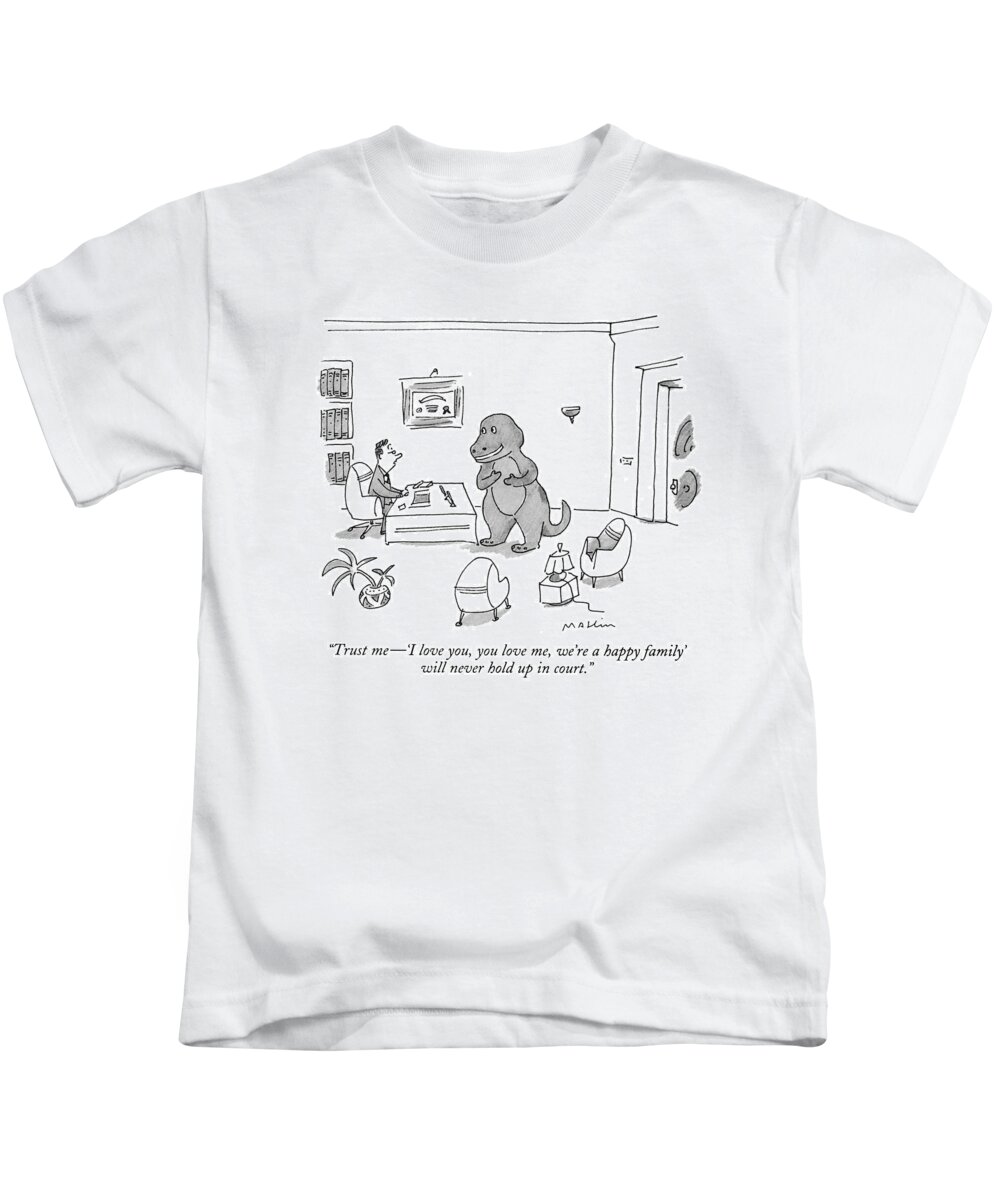 
(lawyer Talks To Children's Television Character Kids T-Shirt featuring the drawing Trust Me - 'i Love by Michael Maslin