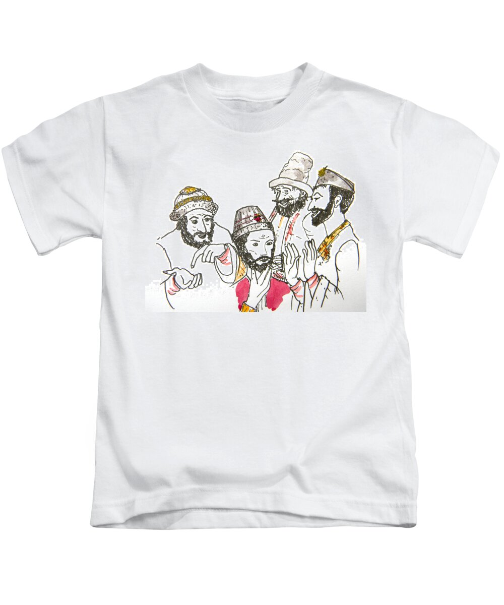 Maiden Wiser Than The Tsar Kids T-Shirt featuring the drawing Tsar and Courtiers by Marwan George Khoury