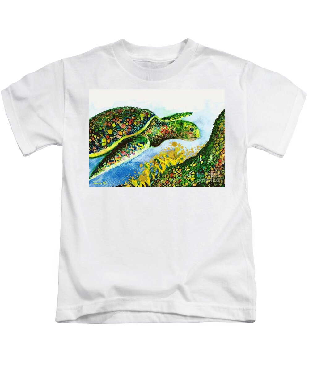 Nature Kids T-Shirt featuring the painting Turtle Love by Frances Ku