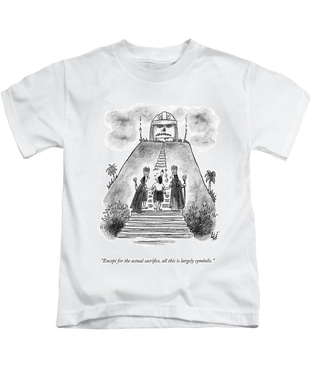 Sacrifice Kids T-Shirt featuring the drawing Two Chieftains Lead A Native Up The Stairs by Frank Cotham