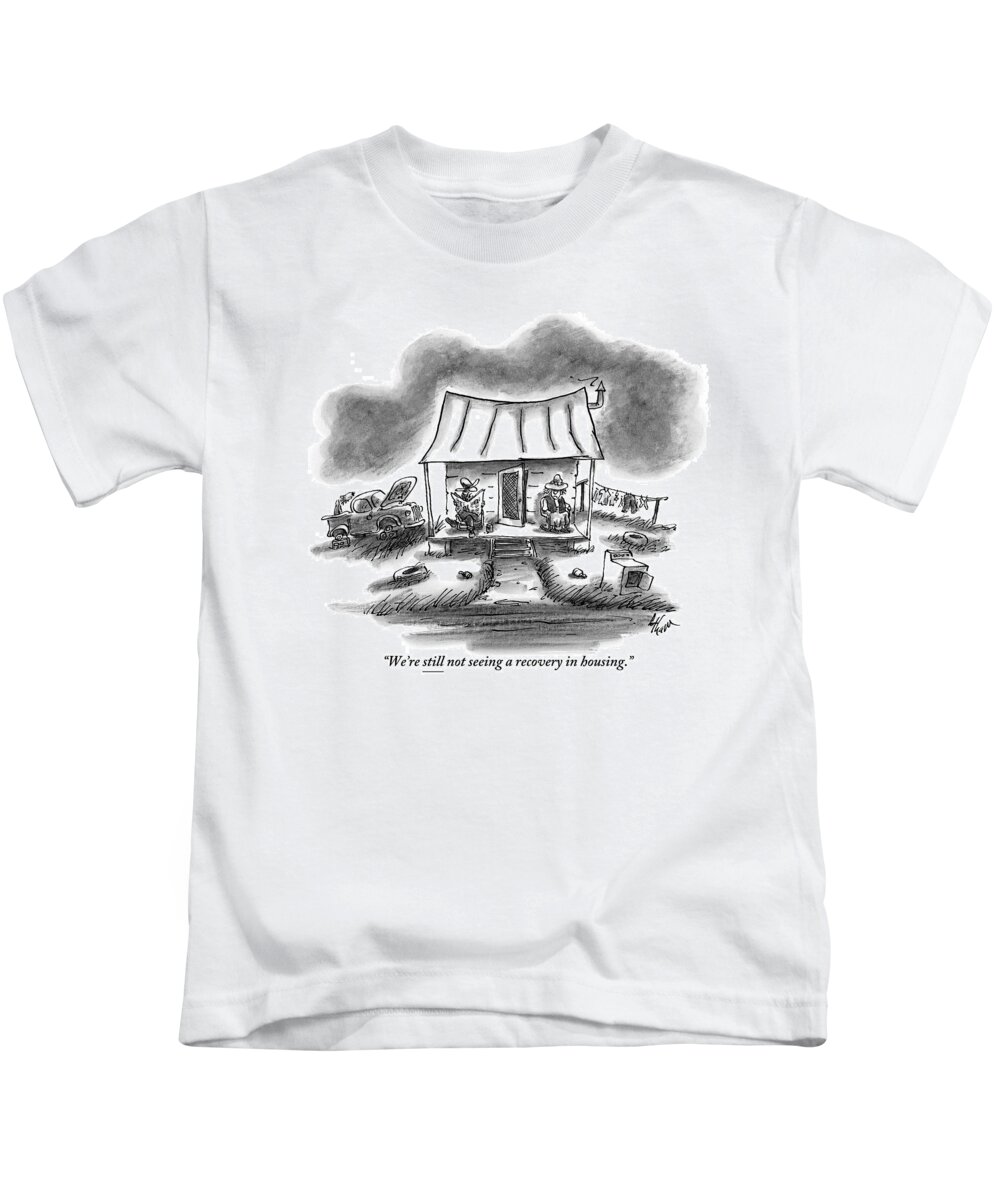Farmers Kids T-Shirt featuring the drawing Two Country Folk Are Seen Sitting On Their Porch by Frank Cotham