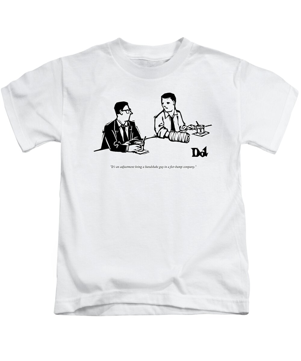 Handshake Kids T-Shirt featuring the drawing Two Men Converse In A Bar by Drew Dernavich