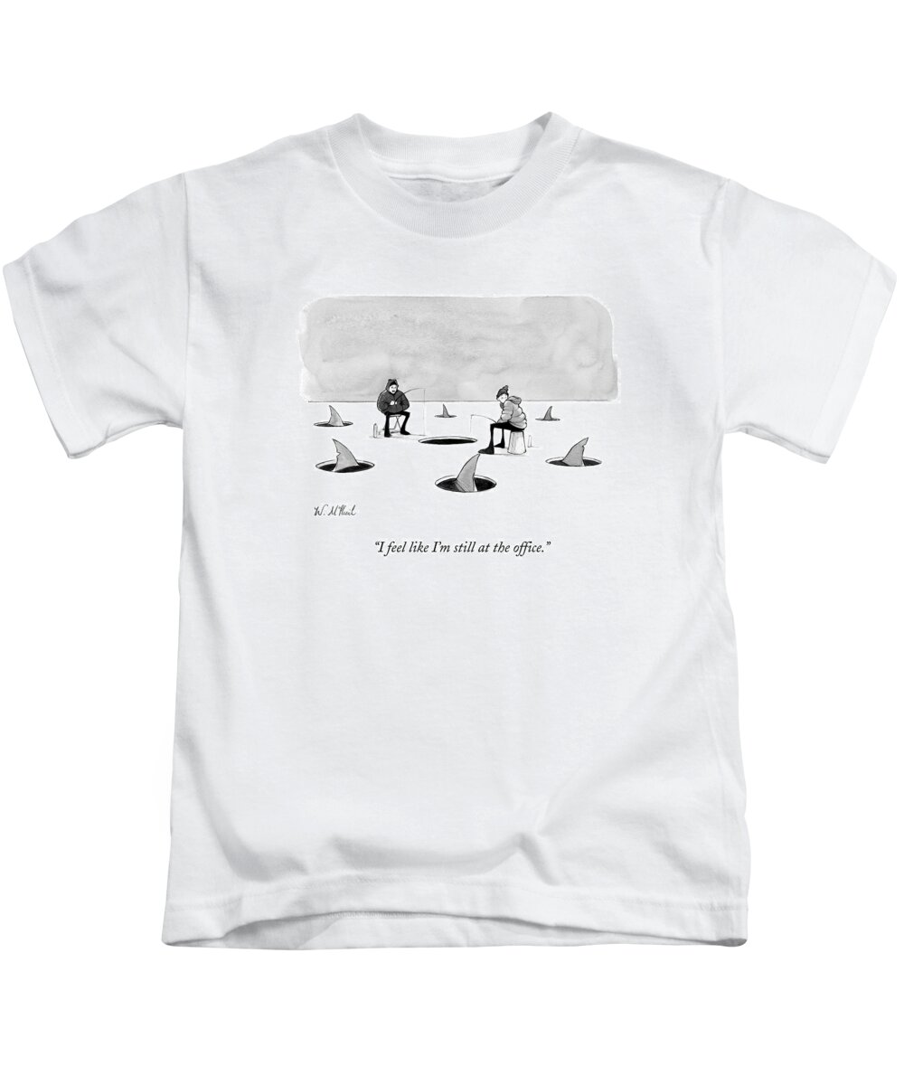Cctk Ice Fishing Kids T-Shirt featuring the drawing Two Men Ice Fishing by Will McPhail