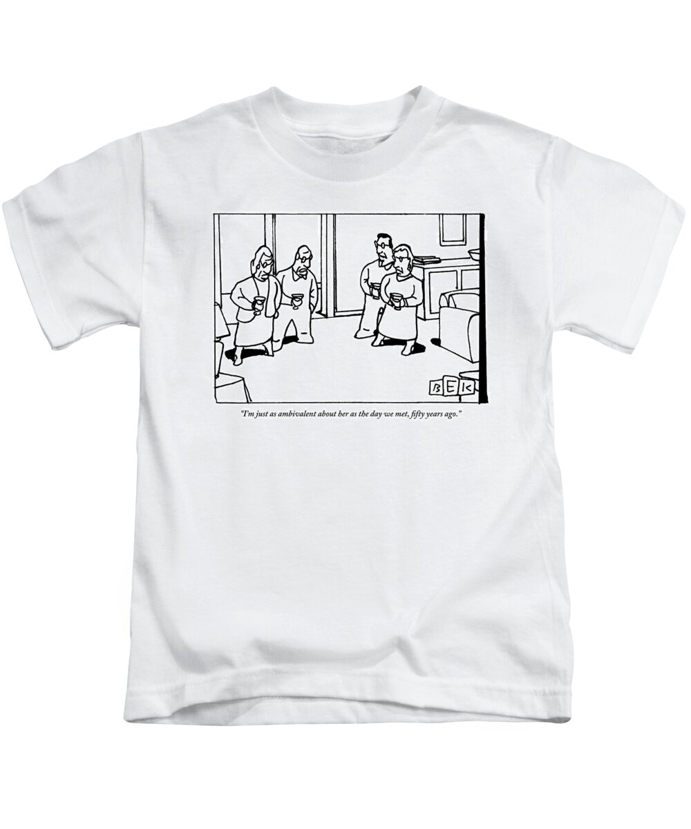 Husband Kids T-Shirt featuring the drawing Two Old Couples Are Standing In A Room. The Order by Bruce Eric Kaplan