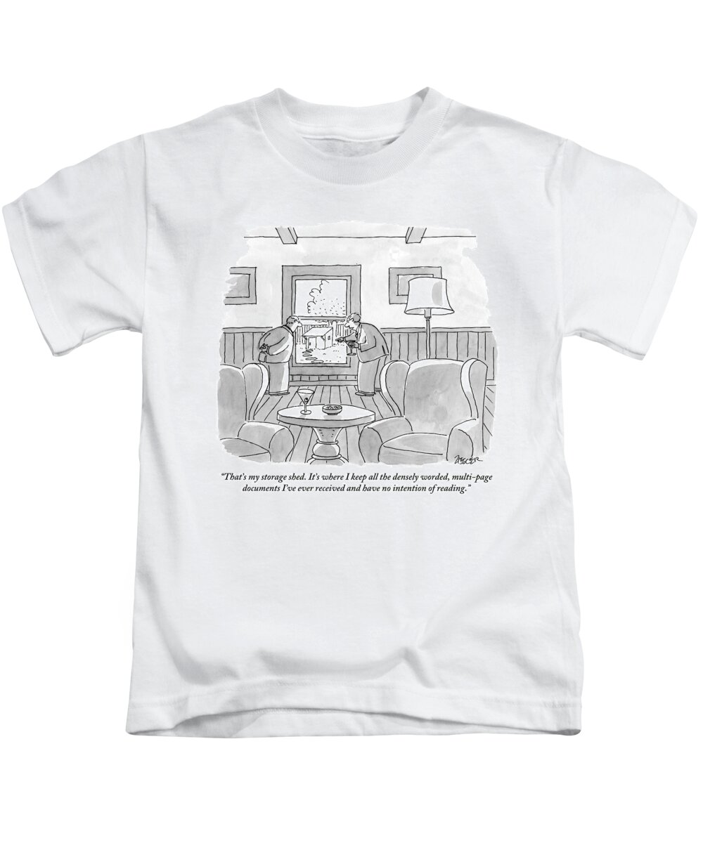 Documents Kids T-Shirt featuring the drawing Two Old Men Drinking Martinis Are Looking by Jack Ziegler