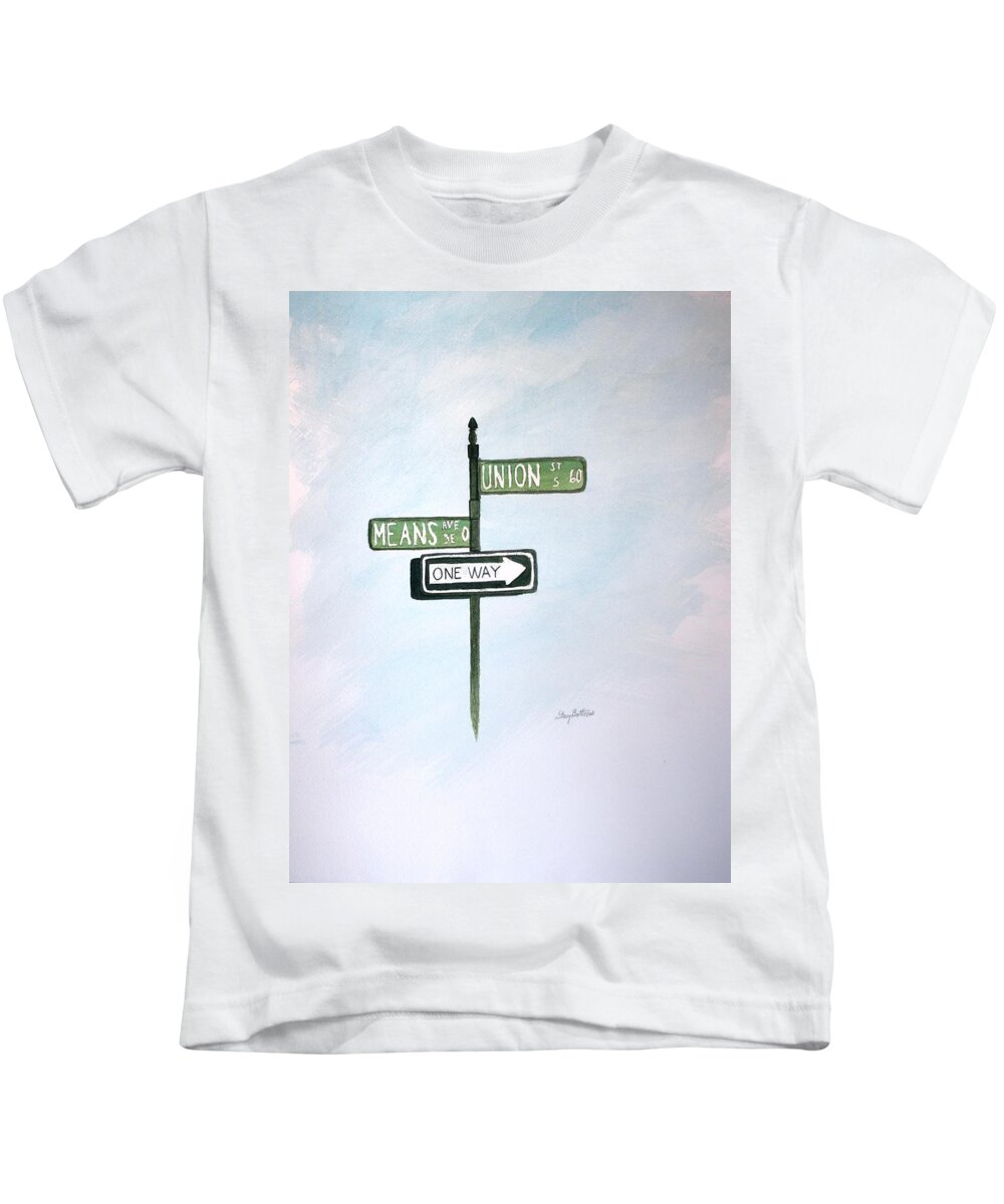 Concord Kids T-Shirt featuring the painting Union Means One Way by Stacy C Bottoms
