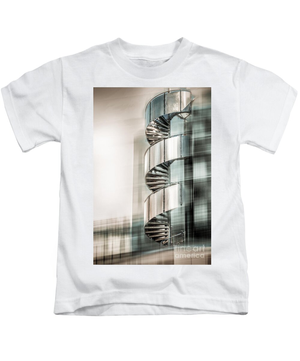 Stairs Kids T-Shirt featuring the digital art Urban Drill - Cyan by Hannes Cmarits