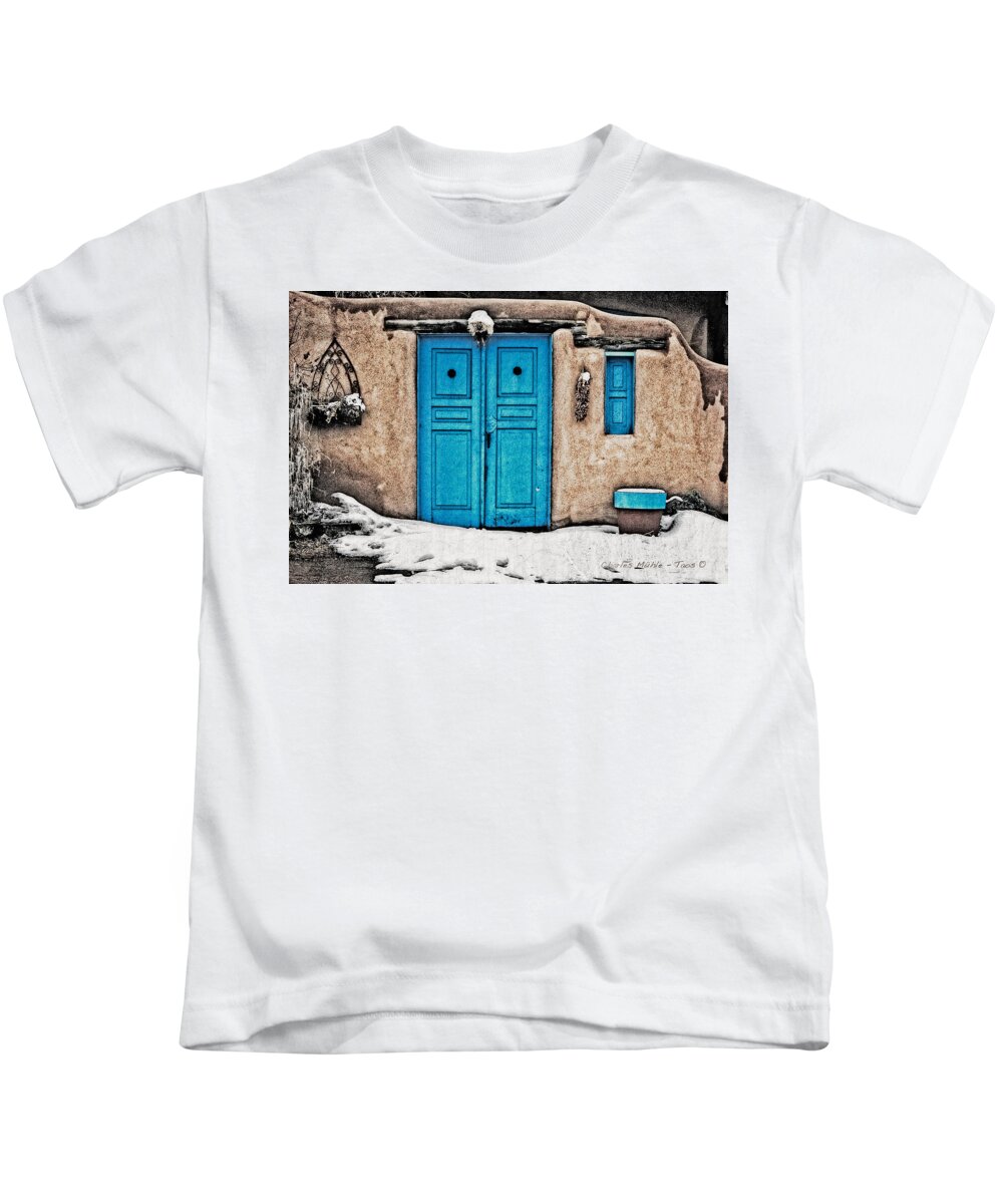 Santa Kids T-Shirt featuring the photograph Very Blue Door by Charles Muhle