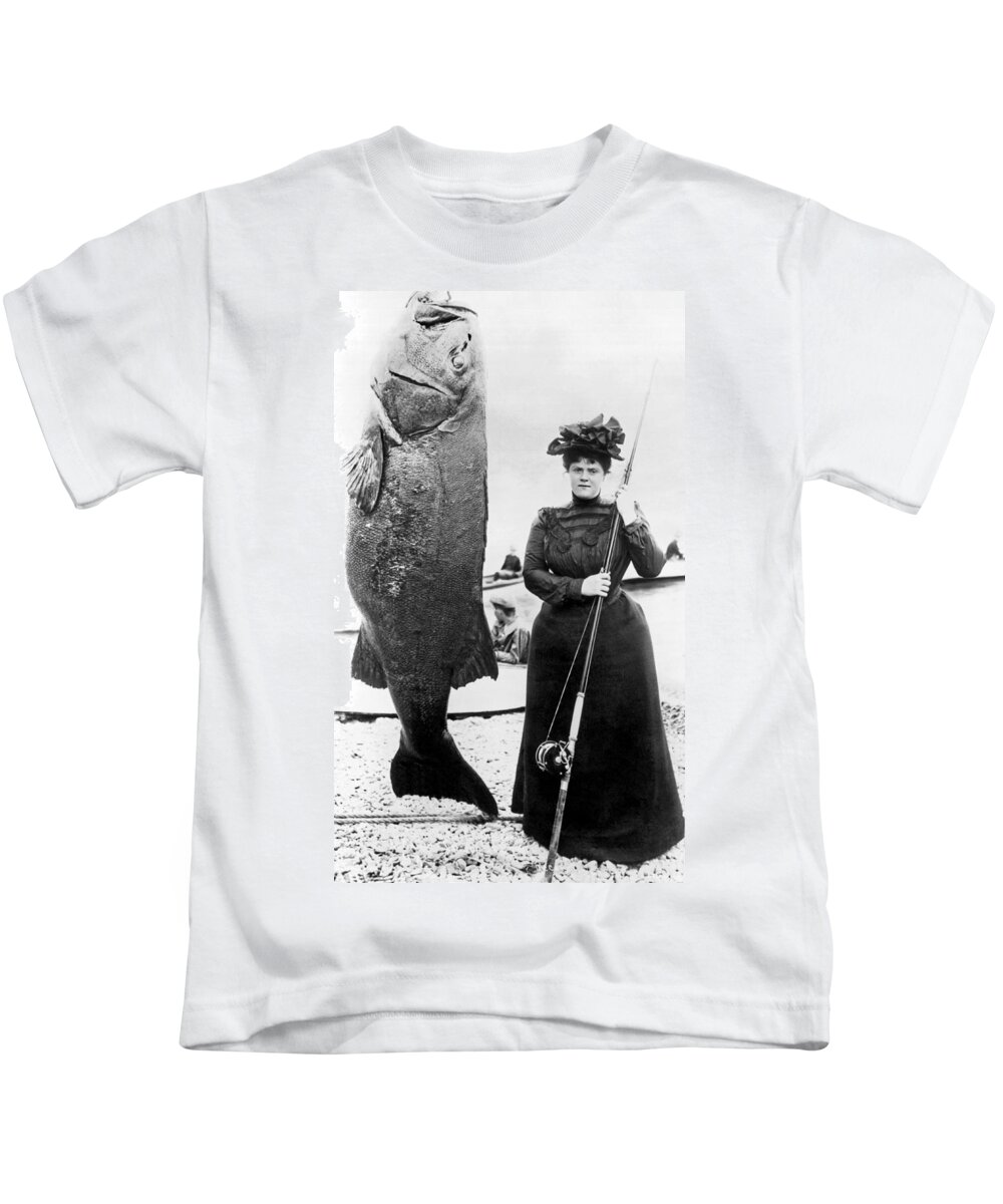 1035-261 Kids T-Shirt featuring the photograph Victorian Woman With Her Bass by Underwood Archives