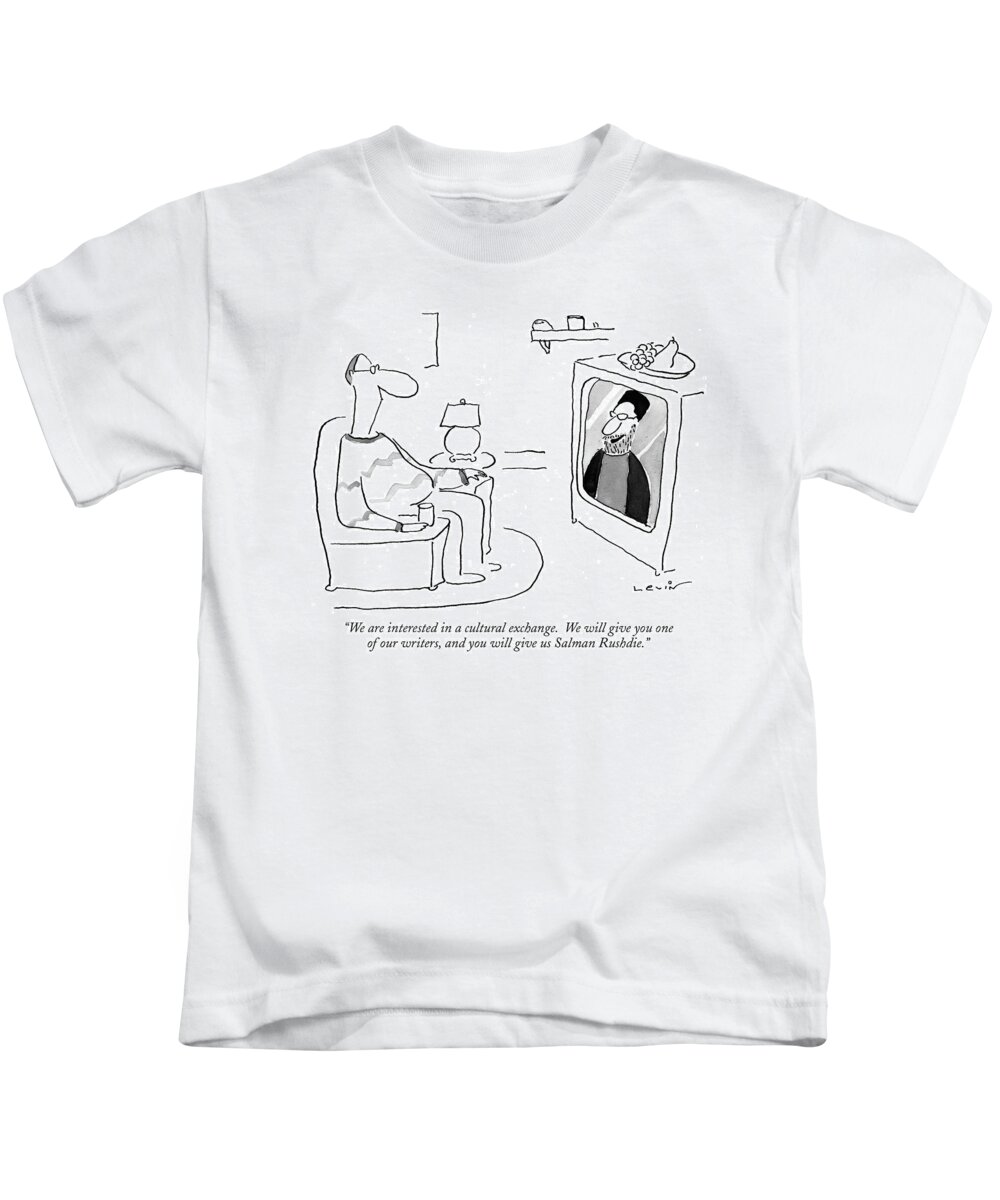 Iran Kids T-Shirt featuring the drawing We Are Interested In A Cultural Exchange by Arnie Levin