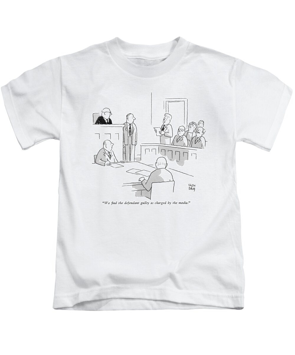 
(foreman Of Jury Reading Verdict To Judge In Court. ) Courtroom Kids T-Shirt featuring the drawing We Find The Defendant Guilty As Charged by Chon Day