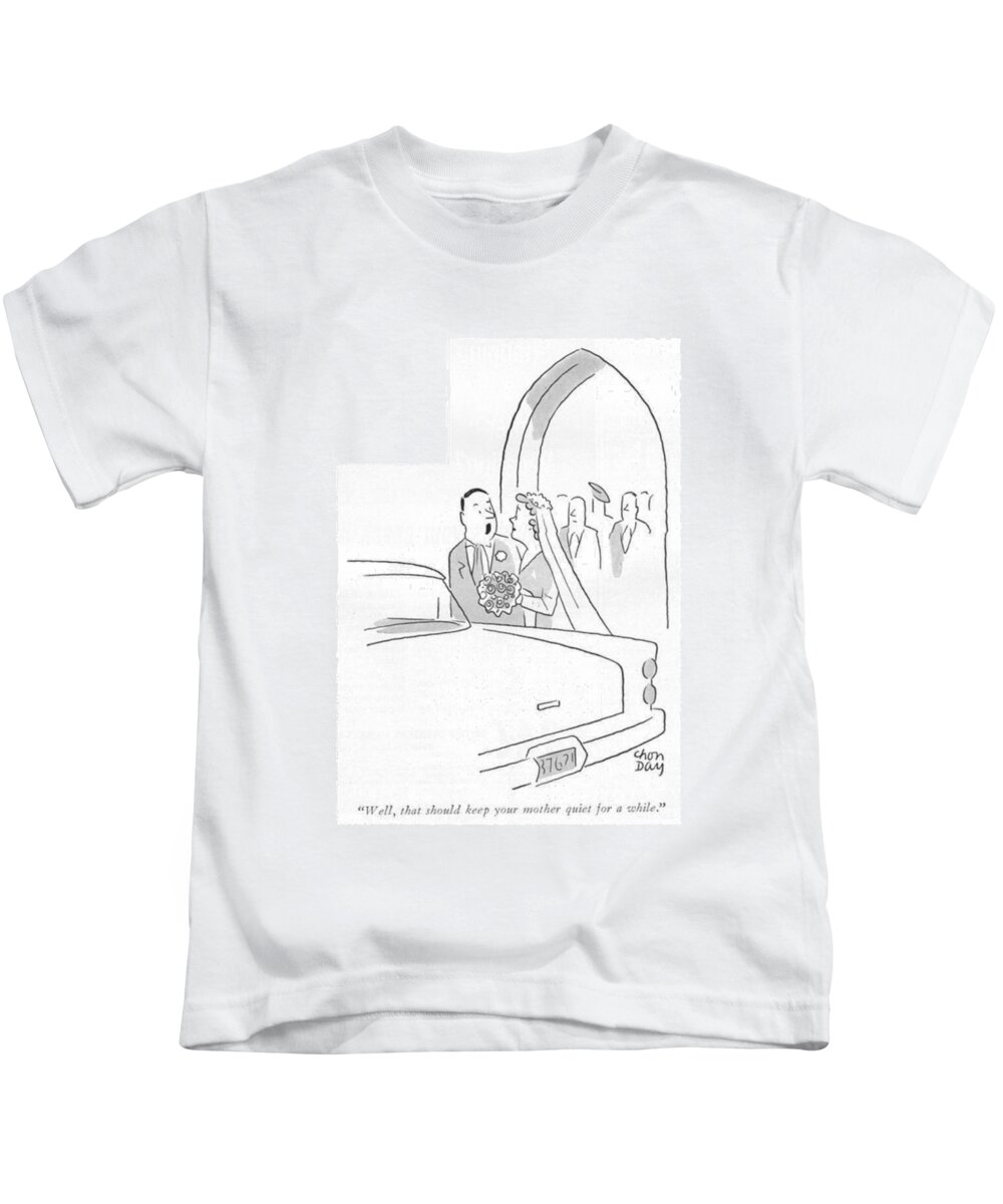  Kids T-Shirt featuring the drawing That Should Keep Your Mother Quiet by Chon Day