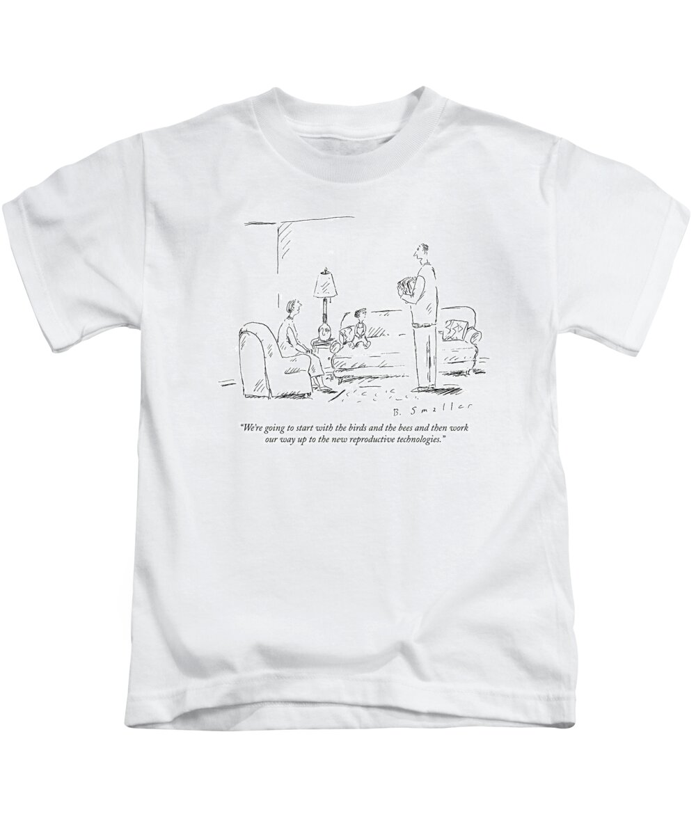 Fathers - General Kids T-Shirt featuring the drawing We're Going To Start With The Birds And The Bees by Barbara Smaller
