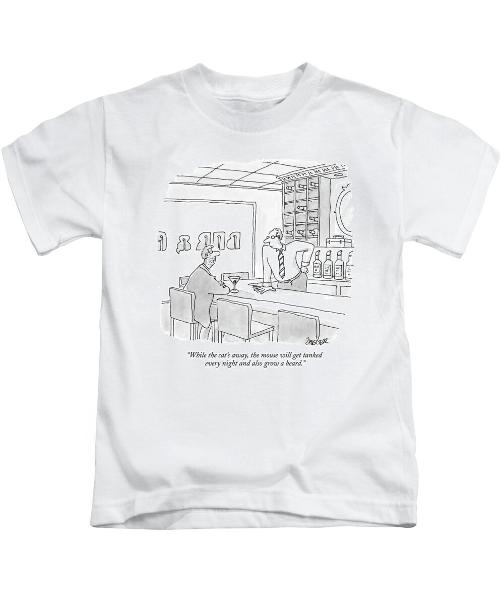 Mice Kids T-Shirt featuring the drawing While The Cat's Away by Jack Ziegler