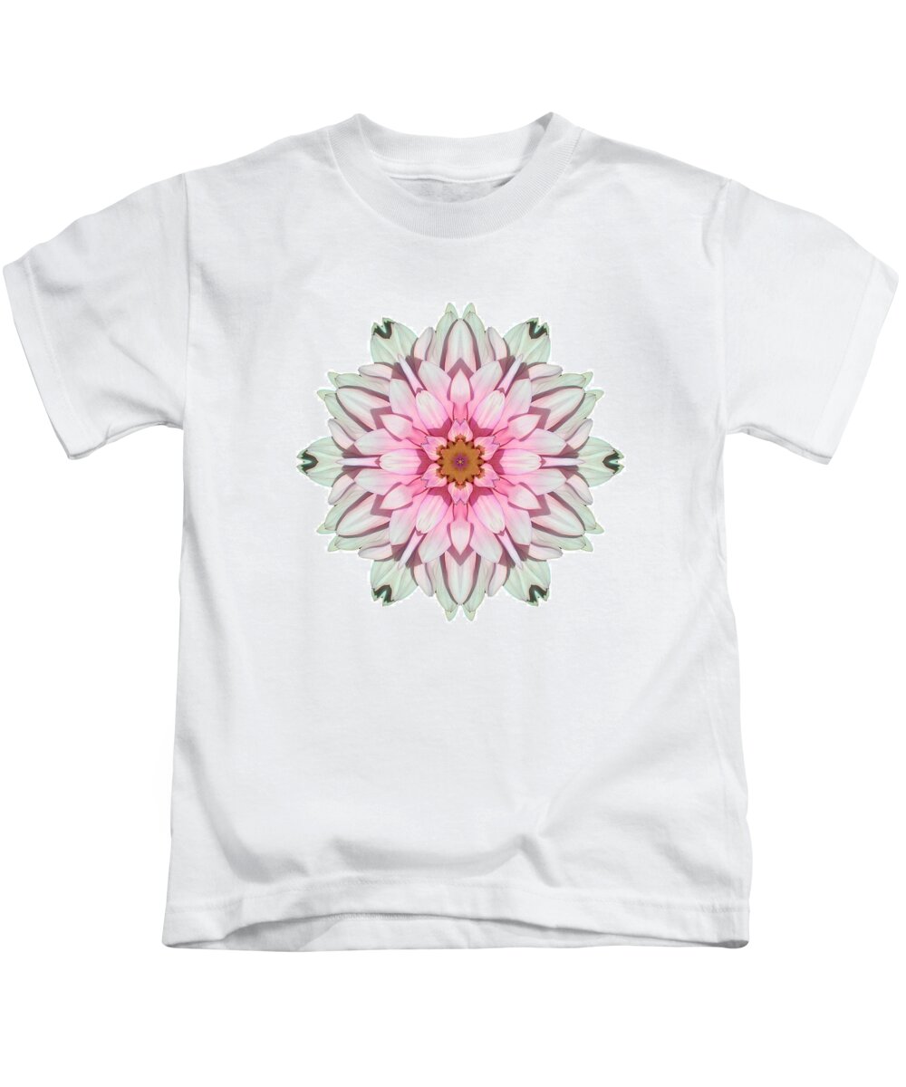 Flower Kids T-Shirt featuring the photograph White and Pink Dahlia I Flower Mandala White by David J Bookbinder