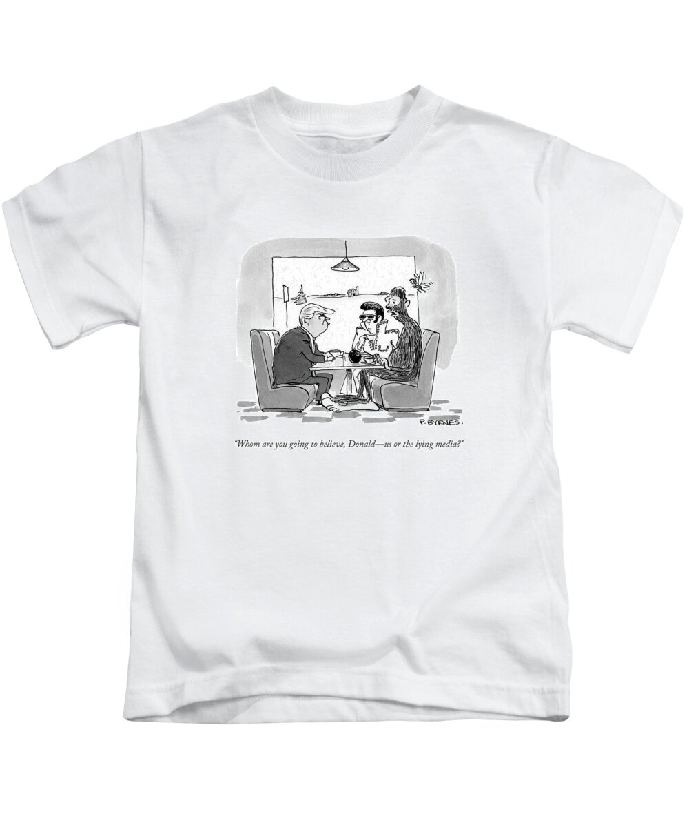 Trump Kids T-Shirt featuring the drawing Whom Are You Going To Believe by Pat Byrnes