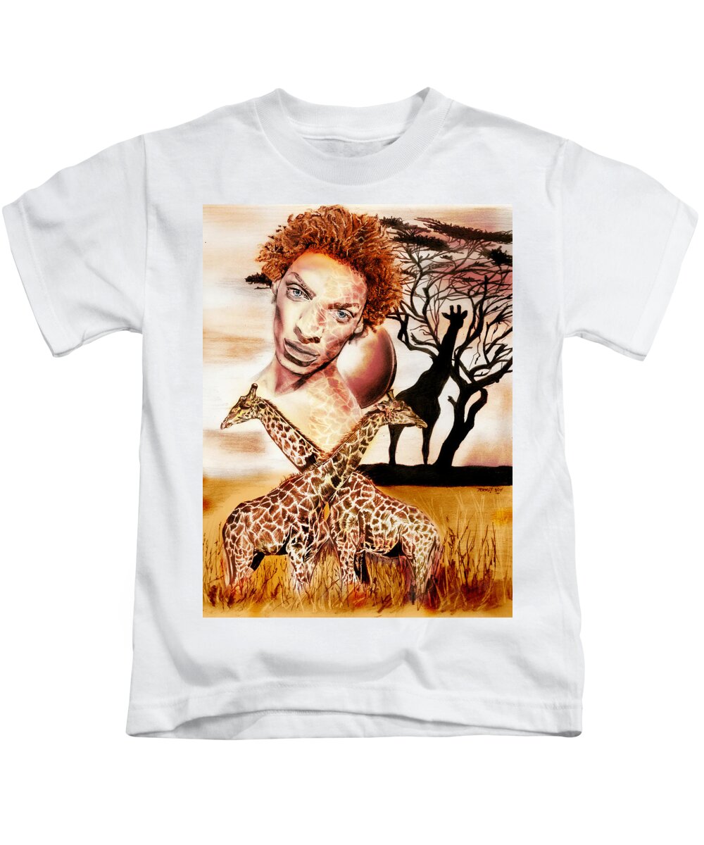 Auburn Kids T-Shirt featuring the drawing Wild by Terri Meredith