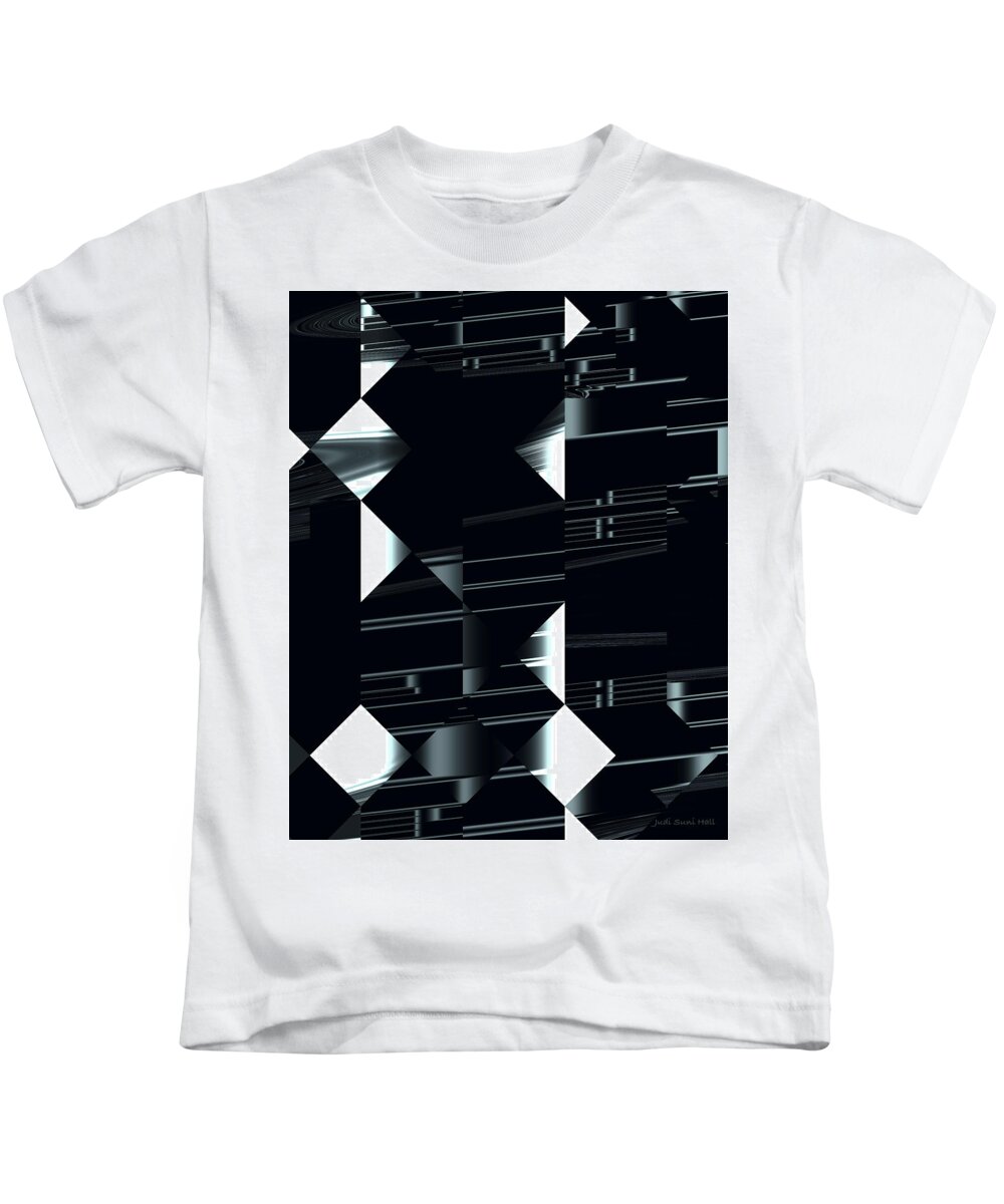 Black And White Kids T-Shirt featuring the digital art Windy Day on 4th Ave by Judi Suni Hall