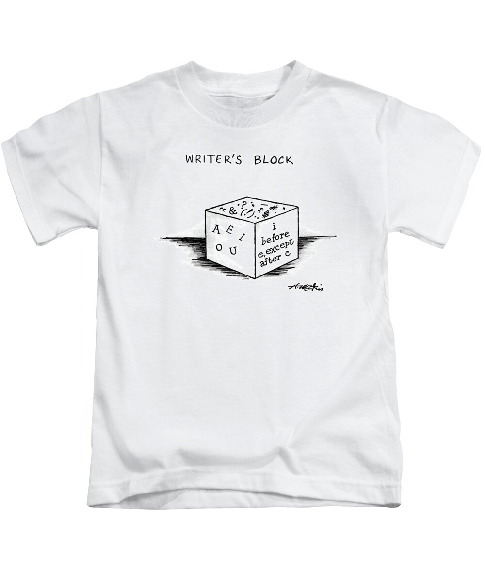 No Caption
Writer's Block.title.picture Of A Block That Has On One Side Kids T-Shirt featuring the drawing Writer's Block by Henry Martin