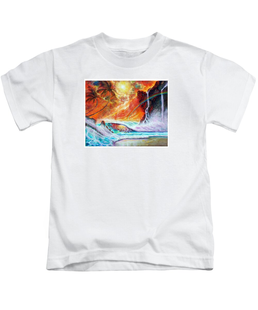 Hawaii Seascape Kids T-Shirt featuring the painting Hawaii Sunset #2 by Leland Castro