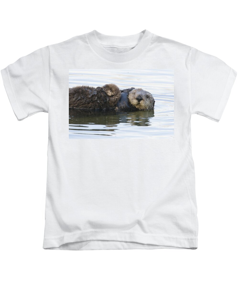 00429653 Kids T-Shirt featuring the photograph Sea Otter Mother And Pup Elkhorn Slough #3 by Sebastian Kennerknecht