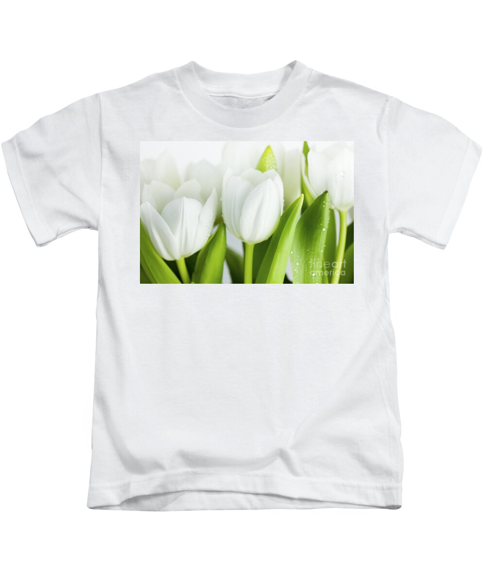 Dew Kids T-Shirt featuring the photograph White Tulips #6 by Nailia Schwarz