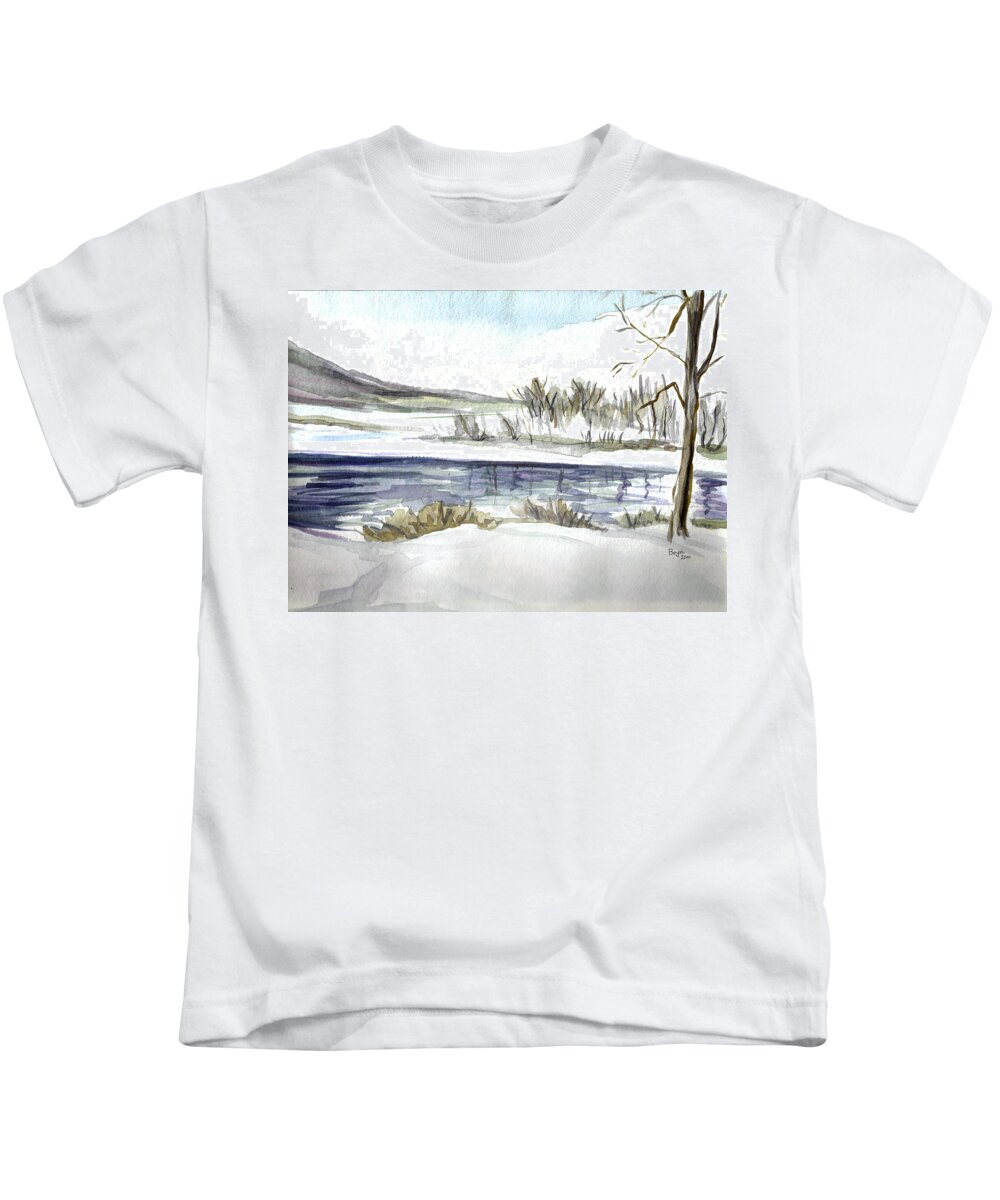 Ice Kids T-Shirt featuring the painting Frozen by Clara Sue Beym