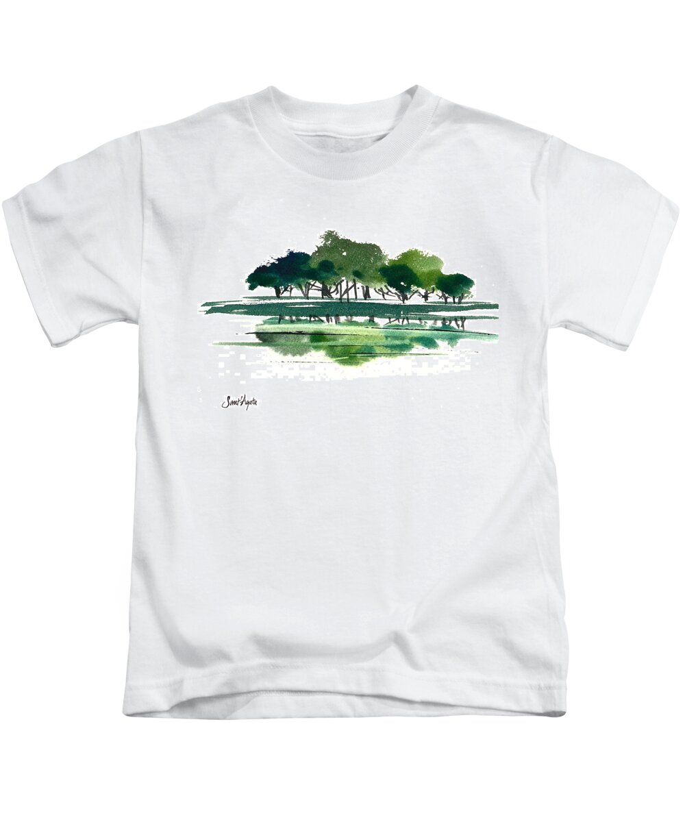 Tree Kids T-Shirt featuring the painting Green Lake Forest by Frank SantAgata