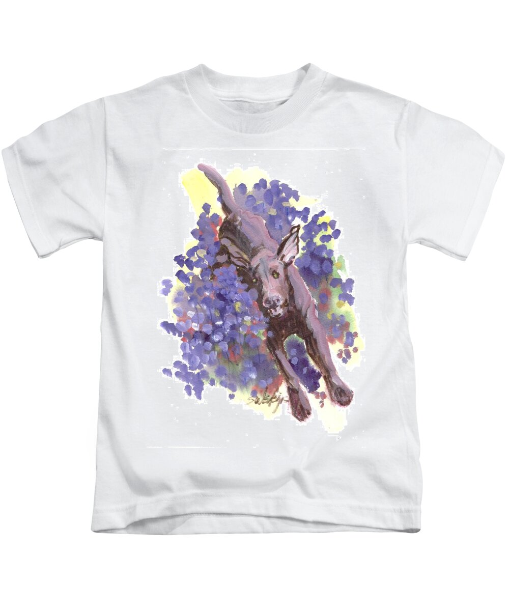 Chocolate Lab Kids T-Shirt featuring the painting Joyful by Sheila Wedegis