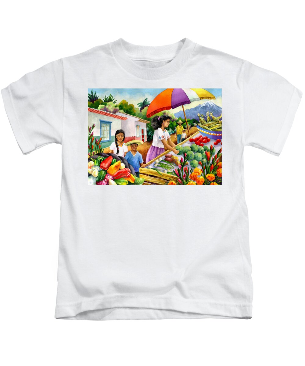 Marketplace Painting Kids T-Shirt featuring the painting Mexican Marketplace by Anne Gifford